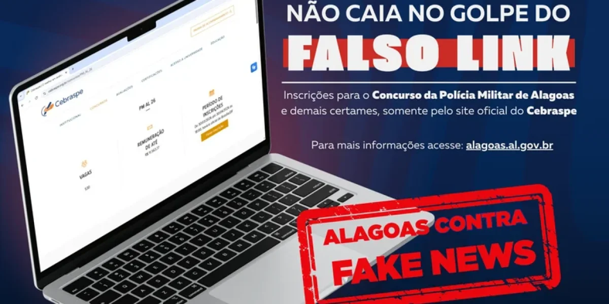 Links falsos de inscrição no concurso da PM de Alagoas - Fotos: Divulgação